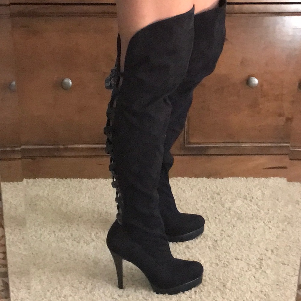 Sexy Bebe black suede over the knee boots 6